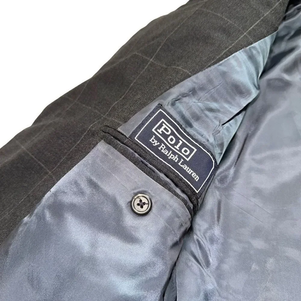 Polo Ralph Lauren Mens Gray Check‎ Plaid Double Breasted Blazer Jacket FLAWED